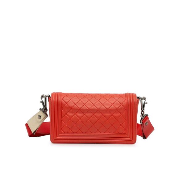 Pre Loved Chanel Medium Lambskin Boy Galuchat Strap Flap Bag Women Red Crossbody - Picture 4 of 8